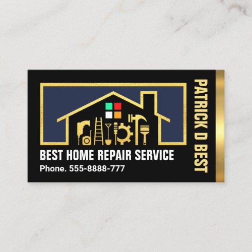 Gold Home Construction Tools Frame Business Card