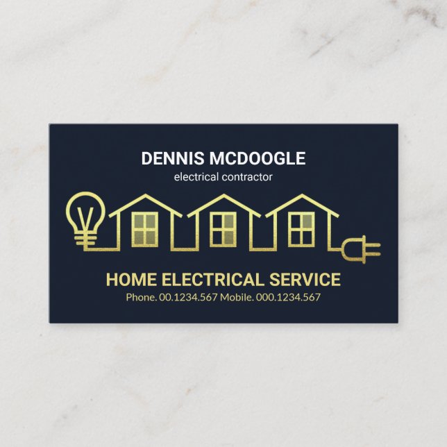 Gold Home Electric Circuit Wiring Electrician Business Card (Front)