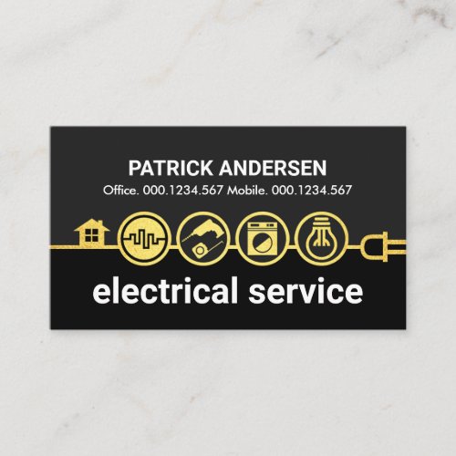 Gold Home Electrical Icons Power Line Business Card