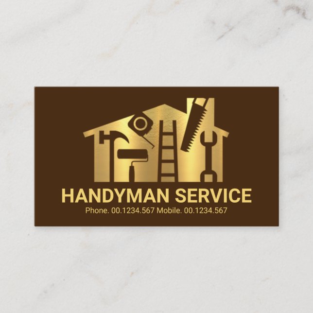 Gold Home Handyman Tools Builder Business Card (Front)