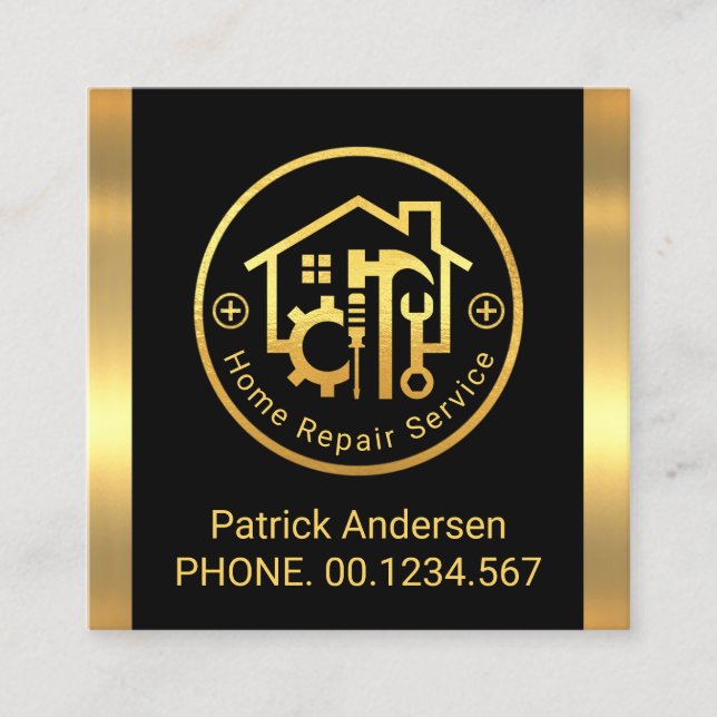 Gold Home Handyman Tools Circle Board Square Business Card (Front)