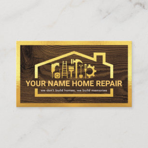 Gold Home Handyman Tools Frame On Wood Business Card
