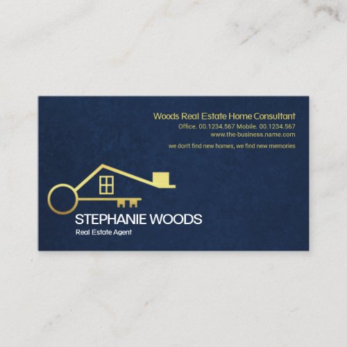 Gold Home Motif Blue Grunge Texture Real Estate Business Card