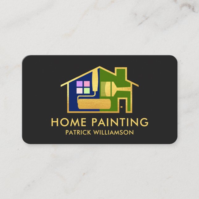 Gold Home Paint Brush Frame Remodeling Business Card (Front)