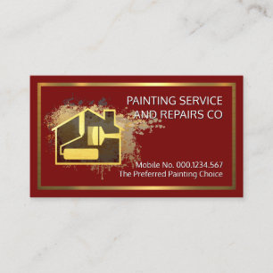 Gold Home Paint Brush On Paint Splatter Business Card