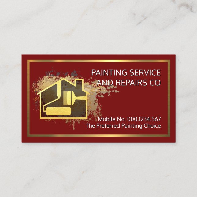 Gold Home Paint Brush On Paint Splatter Business Card (Front)