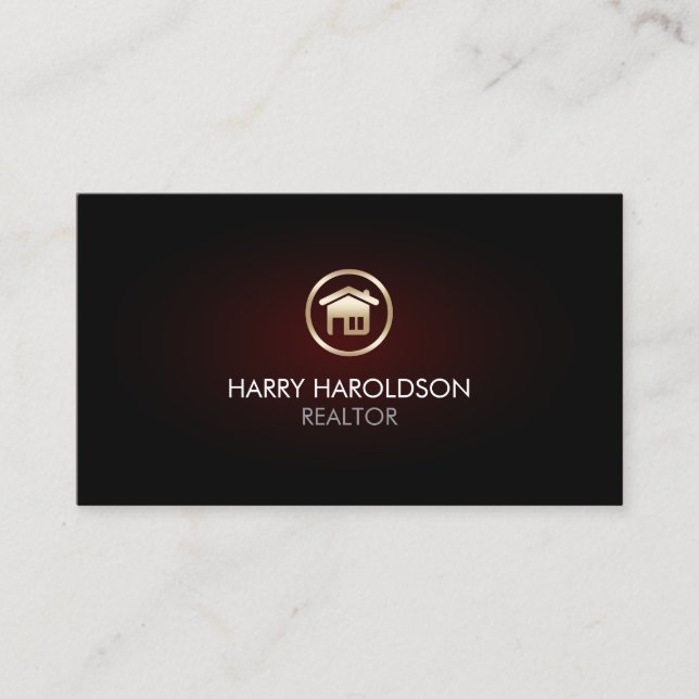 Gold Home Remodeling House Icon Business Card (Front)