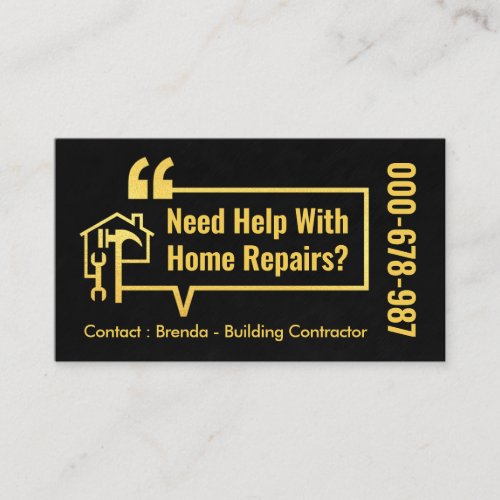 Gold Home Repair Bubble Speech Business Card