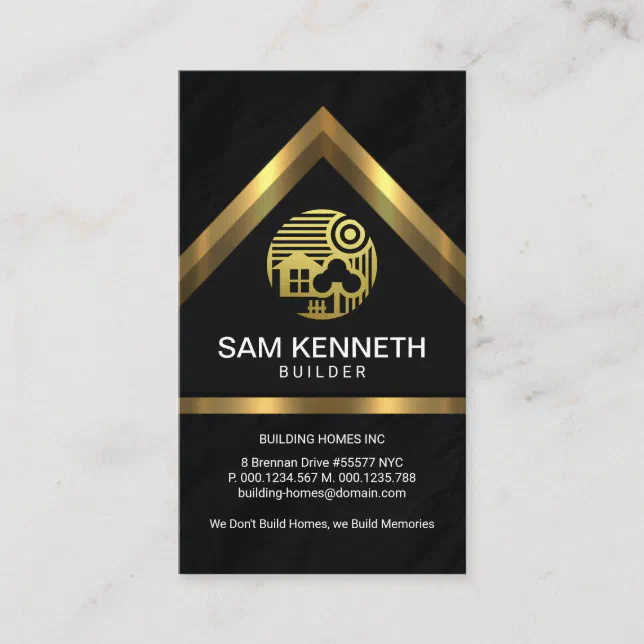 Gold Home Rooftop Granite Building Construction Business Card | Zazzle