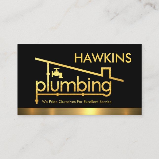 Gold Home Rooftop Plumbing Pipeline Plumber Repair Business Card (Front)