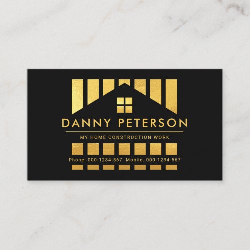 Gold Home Silhouette Construction Piling Business Card