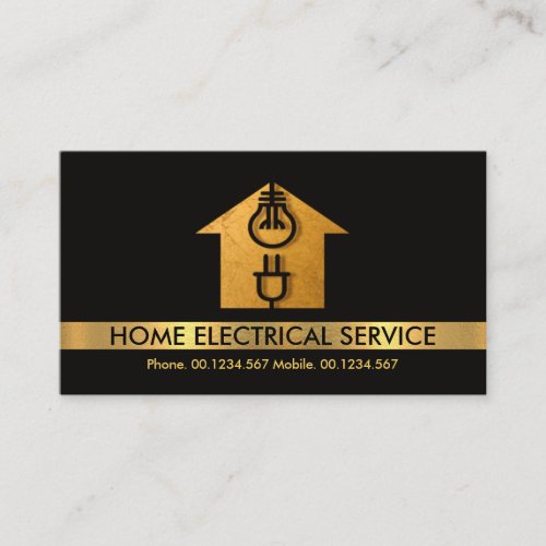 Gold Home Silhouette Electrical Bulb Power Plug Business Card