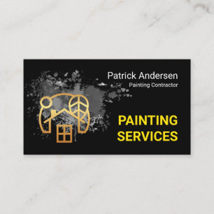 Gold Home With Paint Splatter Painter Service Business Card