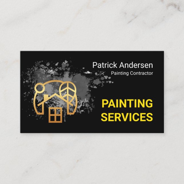 Gold Home With Paint Splatter Painter Service Business Card (Front)