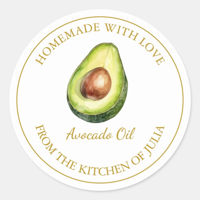 Gold Homemade Avocado Oil Label | White (Front)