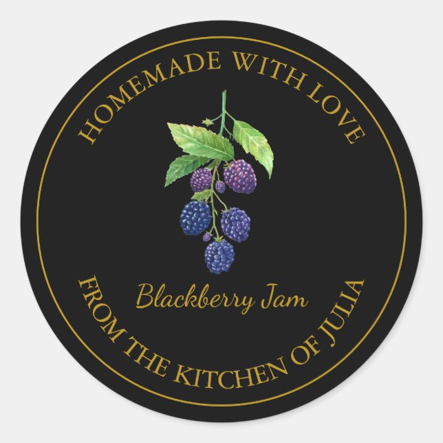 Gold Homemade Blackberry Jam Label | Black (Front)