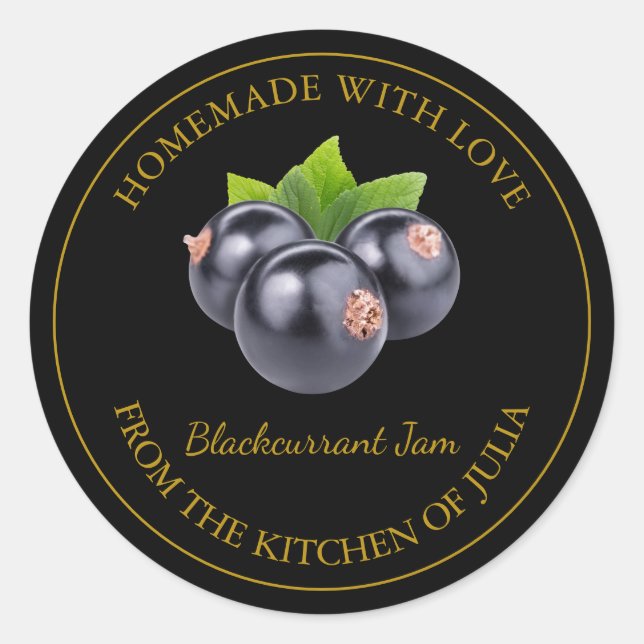 Gold Homemade Blackcurrant Jam Label | Black (Front)
