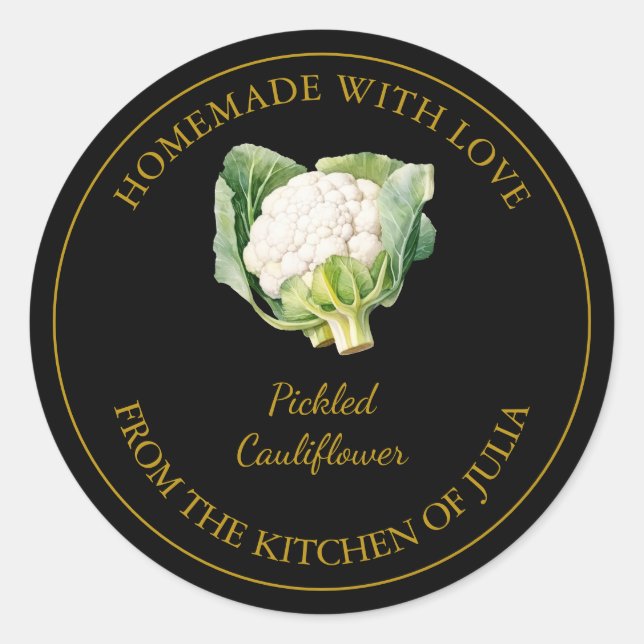 Gold Homemade Cauliflower Pickle Label | Black (Front)