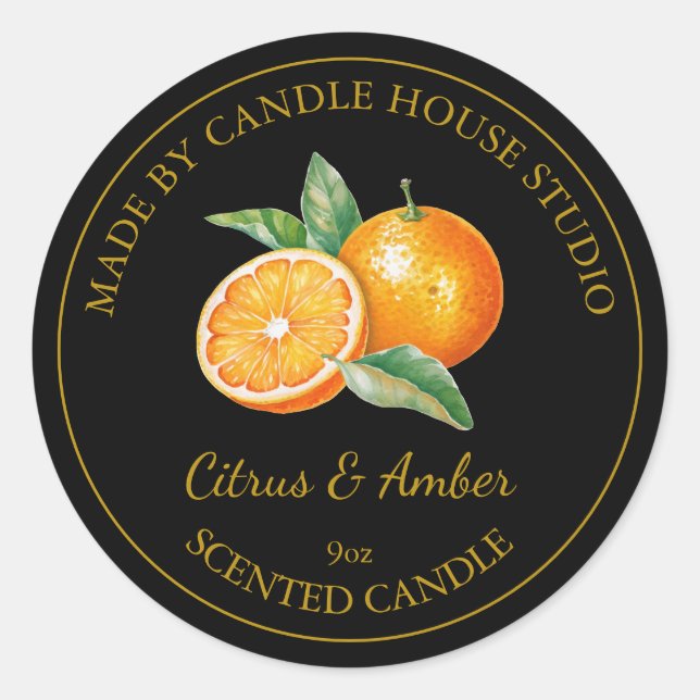 Gold Homemade Citrus Candle Label | Black (Front)
