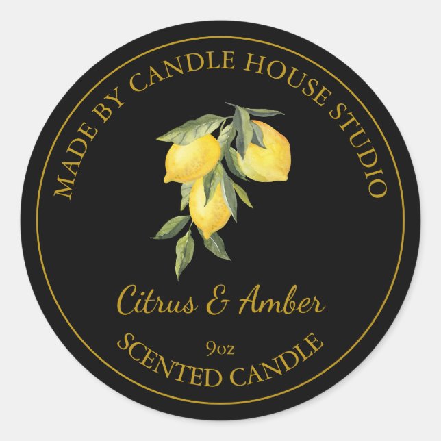 Gold Homemade Citrus Candle Label | Black (Front)