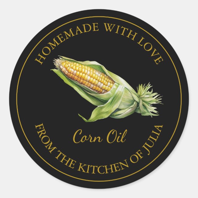 Gold Homemade Corn Oil Label | Black (Front)