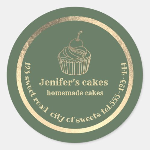 Gold Homemade cupcakes and treats packaging Classi Classic Round Sticker