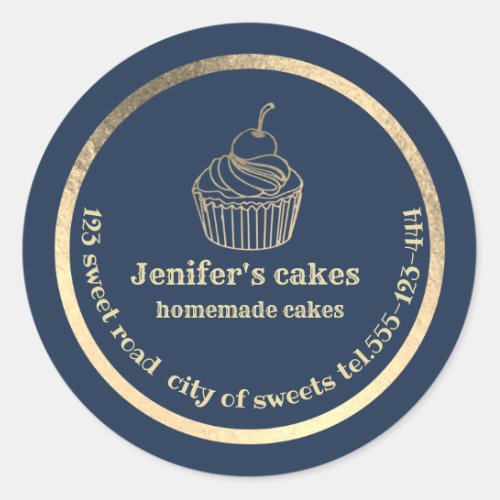 Gold Homemade cupcakes and treats packaging Classi Classic Round Sticker