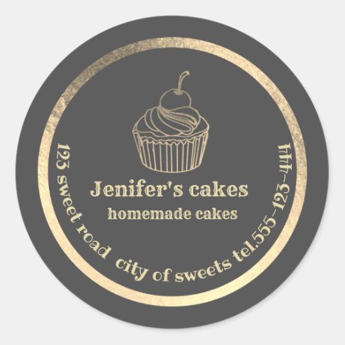 Gold Homemade cupcakes and treats packaging Classic Round Sticker