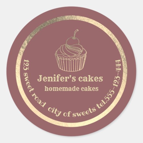 Gold Homemade cupcakes and treats packaging Classic Round Sticker