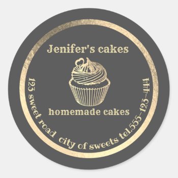Gold Homemade Cupcakes And Treats Packaging Classic Round Sticker by Makidzona at Zazzle