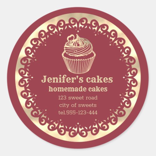 Gold Homemade cupcakes and treats packaging Classic Round Sticker