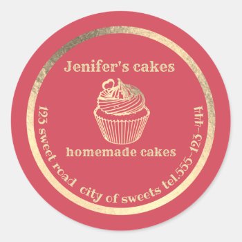 Gold Homemade Cupcakes And Treats Packaging Classic Round Sticker by Makidzona at Zazzle