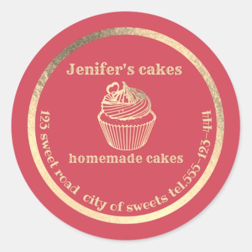 Gold Homemade cupcakes and treats packaging Classic Round Sticker