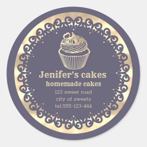 Gold Homemade cupcakes and treats packaging Classic Round Sticker