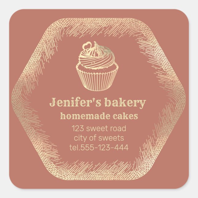 Gold Homemade cupcakes and treats packaging Square Sticker (Front)