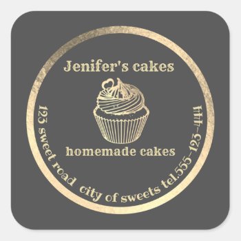 Gold Homemade Cupcakes And Treats Packaging Square Sticker by Makidzona at Zazzle