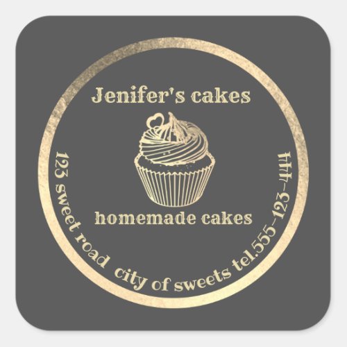 Gold Homemade cupcakes and treats packaging Square Sticker