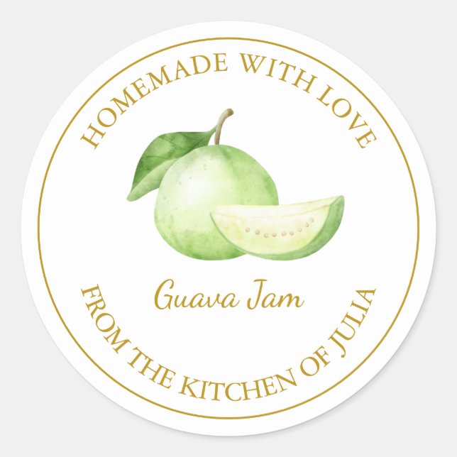 Gold Homemade Guava Jam Label | White (Front)
