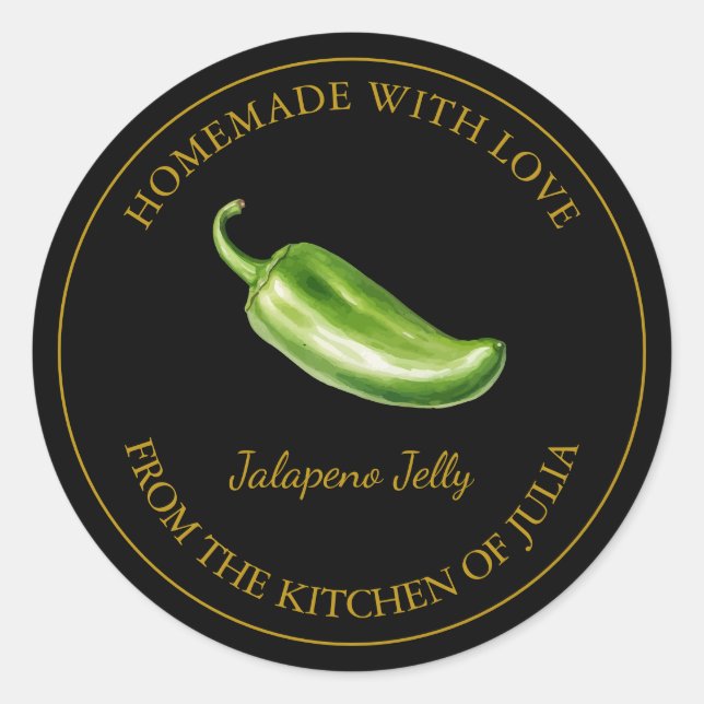Gold Homemade Jalapeno Jelly Label | Black (Front)