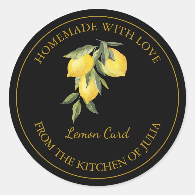 Gold Homemade Lemon Curd Label | Black (Front)