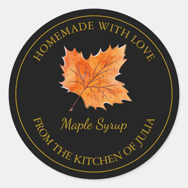 Gold Homemade Maple Syrup Label | Black | Zazzle