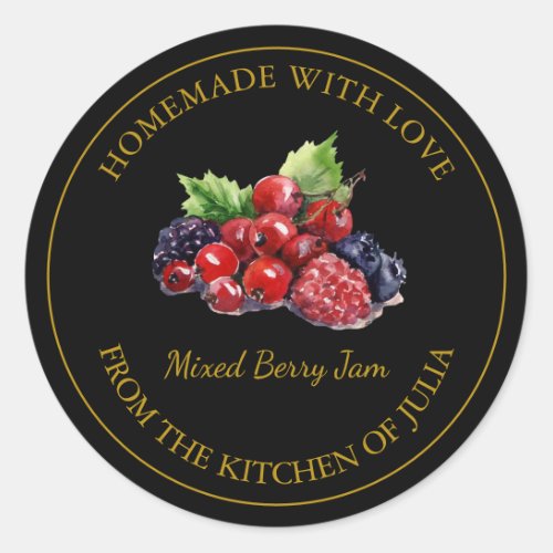Gold Homemade Mixed Berry Jam Label  Black