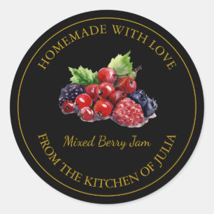 Gold Homemade Mixed Berry Jam Label   Black