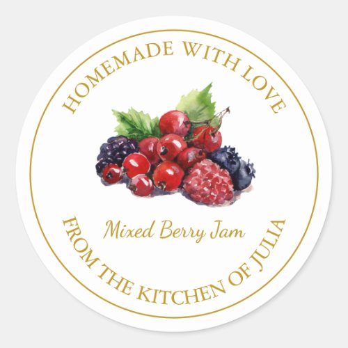 Gold Homemade Mixed Berry Jam Label  White
