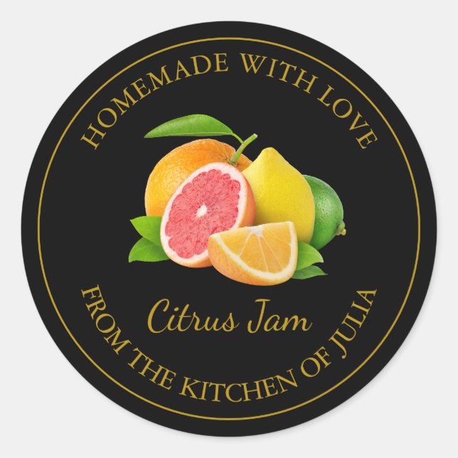Gold Homemade Mixed Citrus Jam Label  (Front)