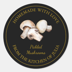 Gold Homemade Mushrooms Pickle Label Black