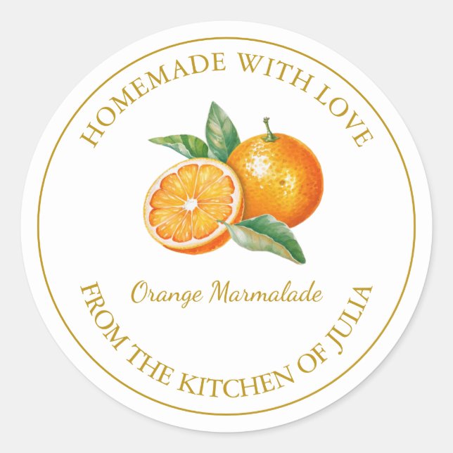 Gold Homemade Orange Marmalade Label | White (Front)