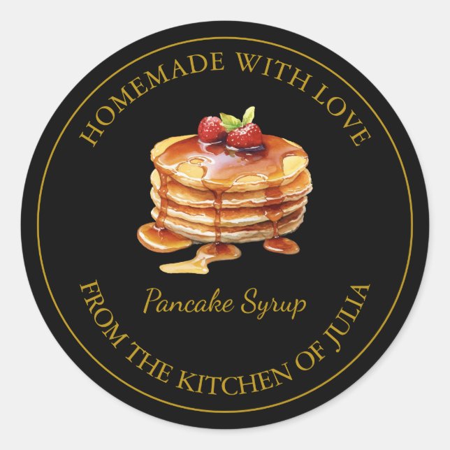 Gold Homemade Pancake Syrup Label | Black (Front)