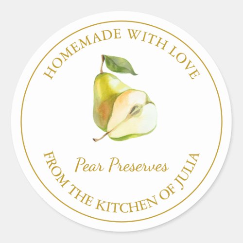 Gold Homemade Pear Preserves Label  White