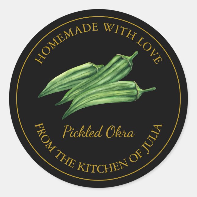 Gold Homemade Pickled Okra Label | Black (Front)